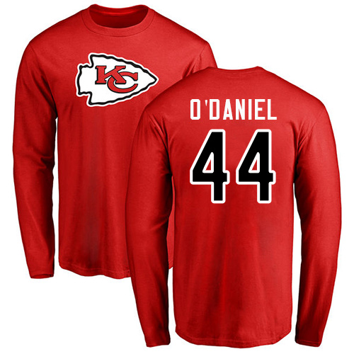Men Kansas City Chiefs #44 ODaniel Dorian Red Name and Number Logo Long Sleeve NFL T Shirt